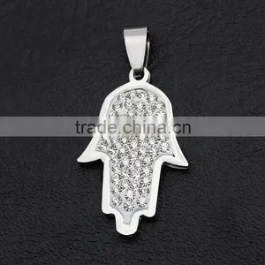 Diamond Hand of Fatima Necklace Stainless Steel Palm Jewelry Wholesale thumbnail-6