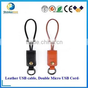 Double Micro USB Cord Leather Data Cable for Samsung Galaxy s6 Htc Mobile Phones thumbnail-3