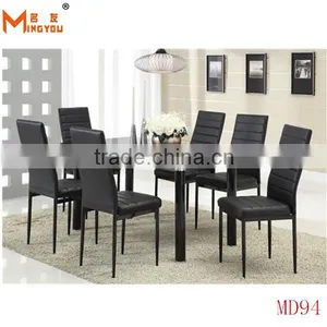 Black Glass Dining Table 6 Chairs Set With Reasonable Price thumbnail-1