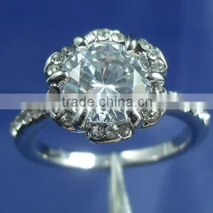 Luxury White Gold Plated Light Blue Zircon And Rhinestones Engagement Ring For Women thumbnail-6