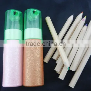 3.5" Natural Wood Color Pencil in a Tube With Colorful Sharpener Cover thumbnail-1