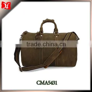 Army Green Mens Large Leather Weekend Travel Bag With Shoes Compartment thumbnail-1