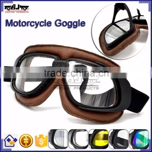 BJ-GT-008 Newest Custom Brown Leather Clear Lens Motocross Goggles thumbnail-1