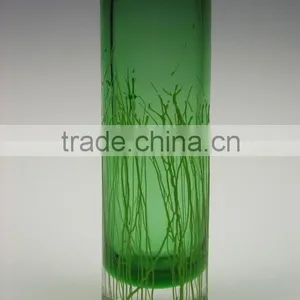 Green Solid Color Popular Model Leadfree Crystal High Quality Line Design Straight Cylinder Glass Vase thumbnail-1