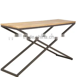 Vintage Wooden Side Table With Metal Legs thumbnail-3