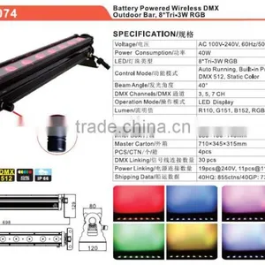 Wireless 8*tri-3w Battery Powered Rgb Dmx Led Wall Washer thumbnail-1