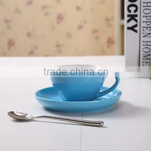 Color Glaze Porcelain Coffee Cup With Saucer thumbnail-6