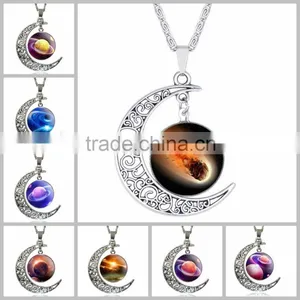 IN STOCK 2016 Silver Plated Color Women Glass Cabochon Pendant Necklace Wholesale thumbnail-3