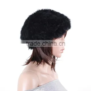 Women Winter Warm Real Fur Knitted Cap Rabbit Fur Hat thumbnail-1