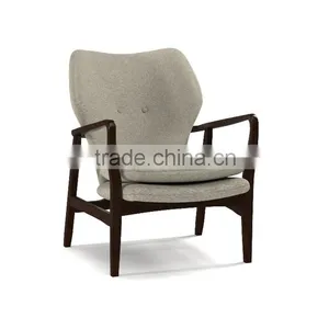 Mid-century Walnut Finished Modern Green Fabric Upholstered Club Chair With Sleek Polished Wood Arms thumbnail-2