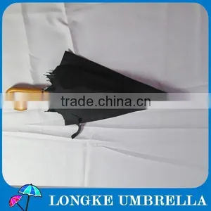High Quality Fiberglass Ribs Plain Black Color Pongee Fabric Wooden Umbrella for Advertising thumbnail-4
