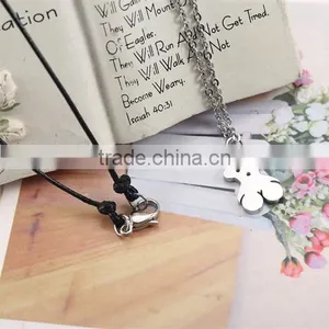 New Modern Model Half Wax Rope Half Silver Chain Long Necklace With Bear Pendant thumbnail-2