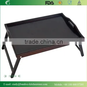 DT024 Bamboo/Wooden Black Breakfast Food Serving Tray on the Bed or Outside thumbnail-1
