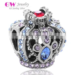 X266 Fashion Italian Multicolor Crystal Charms,925 Sterling Silver Crown Charms thumbnail-1