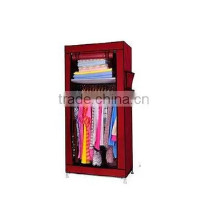Rose Red Fabric Cupboard Bedroom Rack Shelve Rail Clothes Storage Wardrobe thumbnail-2