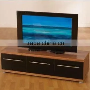 MDF TV Stand Walnut Black Gloss 3 Drawer Entertainment Unit For Up To 42" thumbnail-1