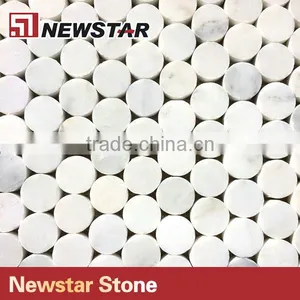 Bianco Carrera White Penny Round Marble Mosaic Tile thumbnail-2