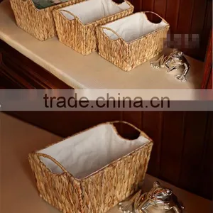New Style Wholesales Handmade Woven Water Hyacinth Make Straw Storage Baskets Sundries thumbnail-1