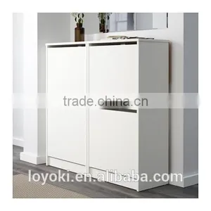 New Design Shoe Cabinet With 2 Compartments E1 Rank MDF Wooden Shoe Storage With Glossy Finished Shoe Cabinet thumbnail-4