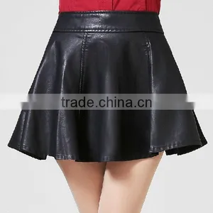 New Design Top Fashion Elegant Mini Short Sexy Black Leather Skirt thumbnail-2