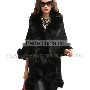 CX-B-P-45A Latest New Design Cashmere And Fox Fur Trim Cape thumbnail-4