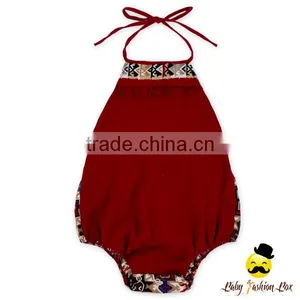 Hot Sale Kids Red Halter Blank Grows Climbing Bodysuit Infant Newborn Baby Girl Vintage Romper thumbnail-1
