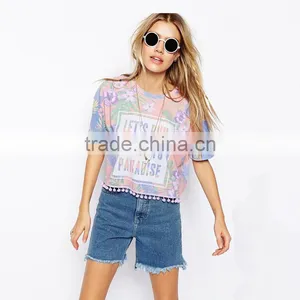 Fashional Flower Print Women's Tshirt Custom Printed Tshirts thumbnail-1