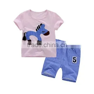 Children Clothing Sets Animal Print Summer Cotton Short Sleeve Stripe Shorts Sets thumbnail-1