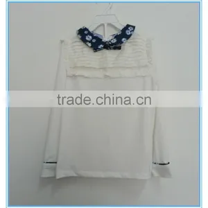 Wholesale OEM Children Girls Cotton Long Sleeve Shirt, Girls Boutique t Shirt With Flower Printed Turn Over Neck thumbnail-3