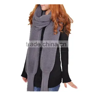 Free Size Hot Sale Korean Style Latest Woolen Scarf With Sleeve Novelty Winter Hijab Scarf,muffler thumbnail-2