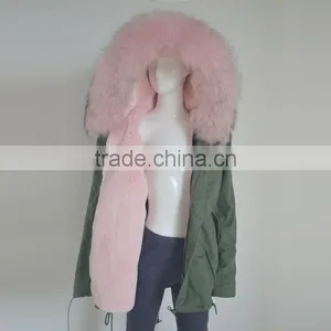 Myfur Army Green Cotton Parka With Pure White Fake Rabbit Fur Lining thumbnail-1