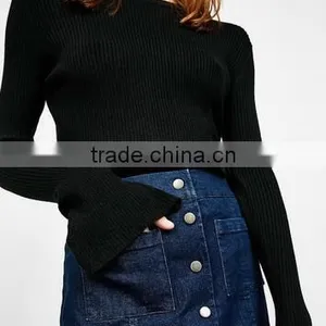 Runwaylover 128 New Design 2017 Ladies Fashion Knitted Flare Sleeve T-Shirt thumbnail-1