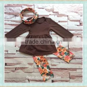 New Thanksgiving Girls Boutique Outfit Remakes Kids Boutique Scarf Outfits Brown Tunic Dress Top and Floral Legging Pants Set thumbnail-1