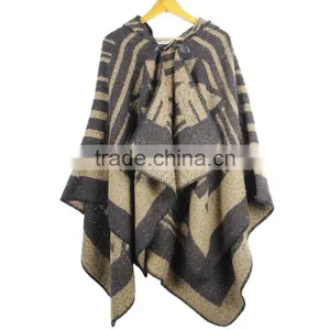 2016 New Design Fashion Autumn Winter Acrylic Bohemian Poncho Shawls With Hooded for Women thumbnail-4