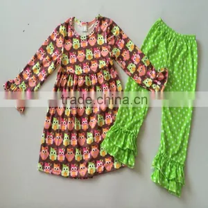 Wholesale Baby Girls Fancy Boutique Clothing Fall Printing Ruffle Top Clothing Sets Remake Outfits thumbnail-2