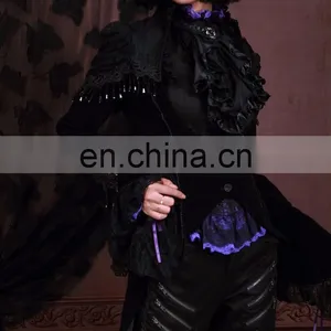 Gothic Velvet Swallow Tale Jacket With Laces and Beads thumbnail-4