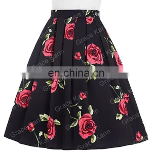Grace Karin Women Pleated Vintage Cotton Floral Print Skirt CL6294-19 thumbnail-2