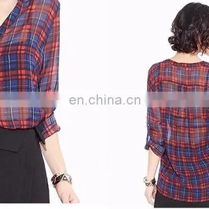 Top Grade Women Casual Blouse Designs/plaid Shirt thumbnail-6