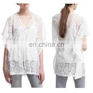 Fancy Flower Short Cover Up Bikini Lace V Neck Kaftan thumbnail-6