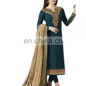 Women's Stylish Party Wear Heavy Resham Embroidery Salwar Kameez Semi Stitched Suits 2017 thumbnail-1