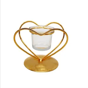 Gold Metal Wire Heart Shape Decorative Metal Candle Holder With Glass Tealight Holder thumbnail-3