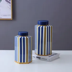 European Simple Style Blue and Brown Mixed-color Column Painting Ceramic Flower Vases For Home Decoration thumbnail-5