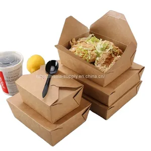 to go Paper Boxes Compostable Eco Friendly Kraft Food Packaging Lunch Kraft Paper Packing Restaurant Takeout Containers thumbnail-1