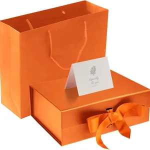 Orange Gift Box With Lid for Presents,26x19x8cm,with Ribbon and Magnetic Closure thumbnail-1