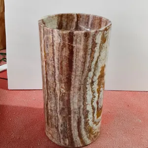 Wholesale Natural High Quality Wood-Grain Marble Stone Free Standing Pedestal Sink Hand Wash Basin for Home Garden and Villa thumbnail-4