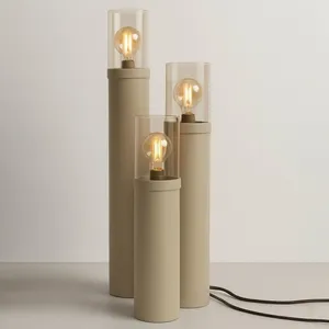 Minimalist Tube Floor Lamp With Amber Glass Cylinder – E27 thumbnail-3