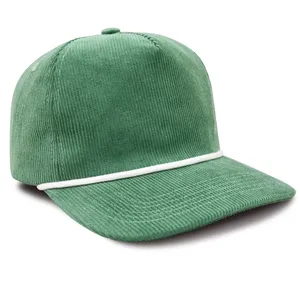 Corduroy 5 Panel Flat Brim Snapback Cap Unisex Streetwear Hat With Rope Decor Custom Embroidery Adjustable thumbnail-1
