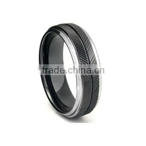 Black Tungsten Carbide Chevron Wedding Band Ring thumbnail-1
