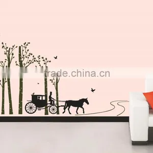 Black Trees Birds Carriage Wall Decal Home Sticker Paper Removable Living Room Bedroom Art Picture DIY Mural thumbnail-1
