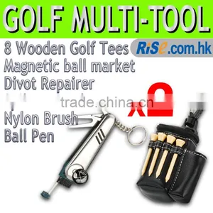 2 Pcs Golf Multi-tool Brush Marker Pen Divot Pitch Holder Wooden Tees Golf Bags thumbnail-1